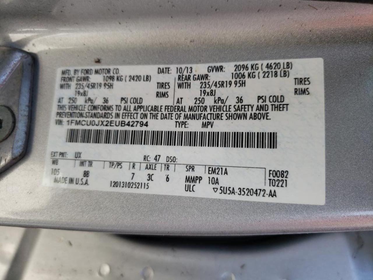 Photo 10 from auction – 2014 FORD ESCAPE TIT with VIN 1FMCU0JX2EUB42794