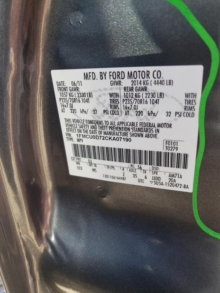 Photo 10 from auction – 2012 FORD ESCAPE XLT with VIN 1FMCU0D72CKA07190