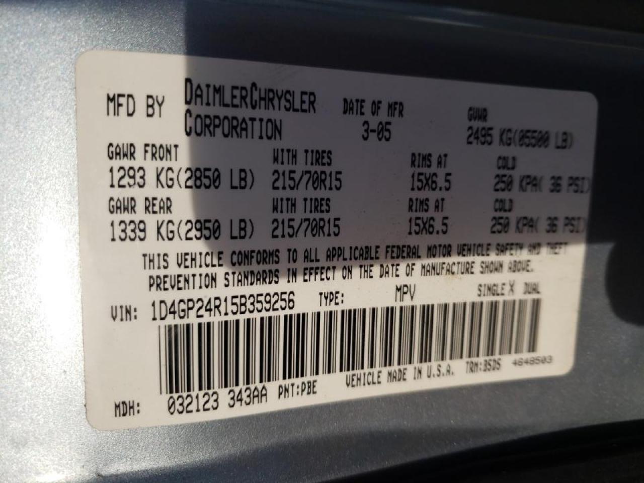 Photo 10 from auction – 2005 DODGE GRAND CARA with VIN 1D4GP24R15B359256