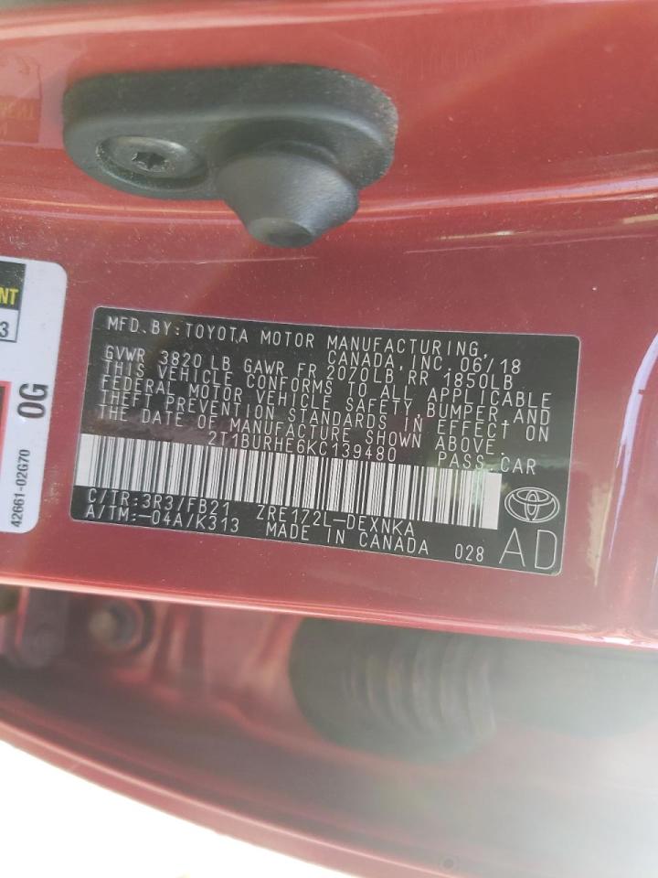 Photo 10 from auction – 2019 TOYOTA COROLLA L with VIN 2T1BURHE6KC139480