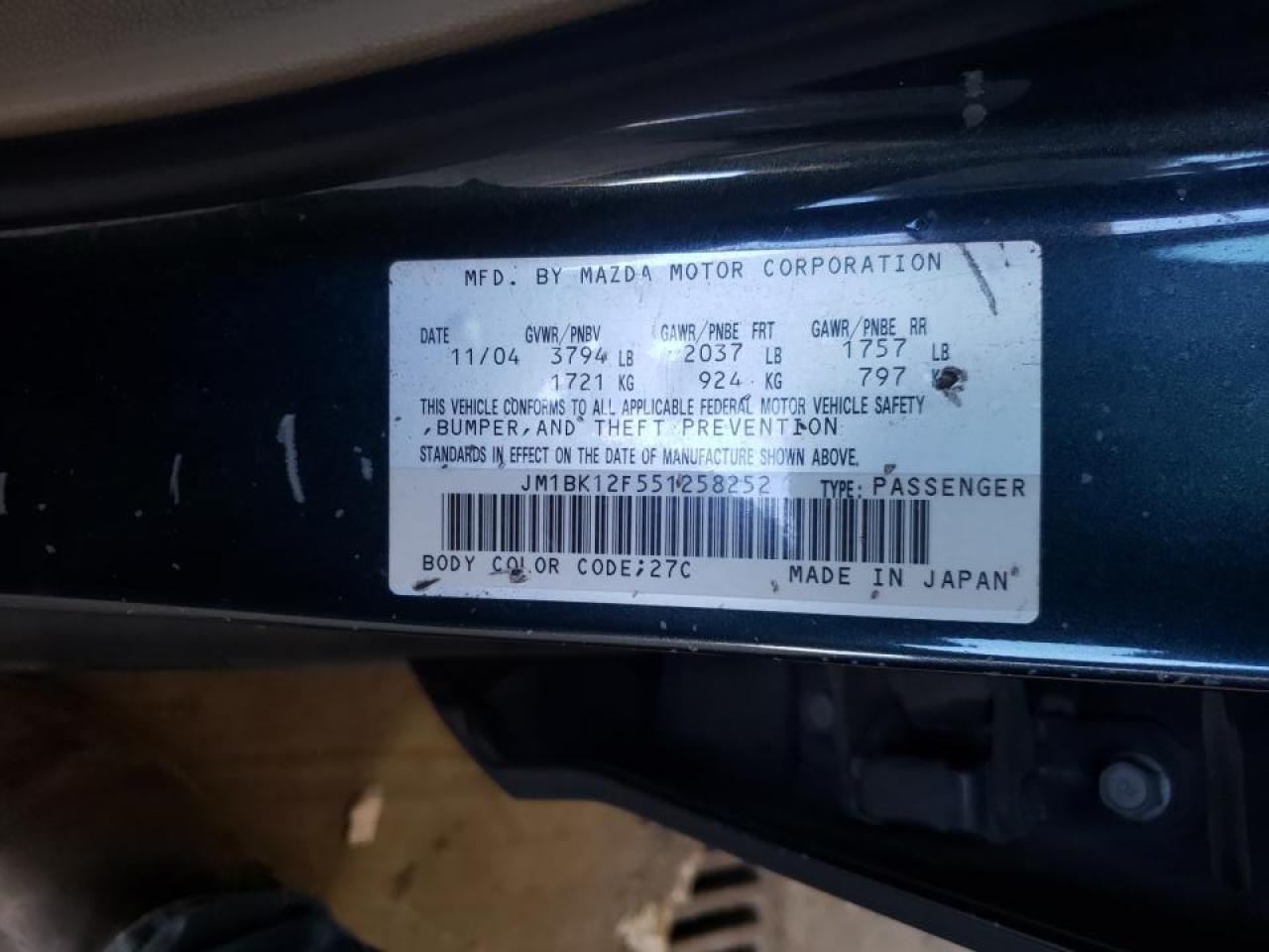 Photo 10 from auction – 2005 MAZDA 3 I with VIN JM1BK12F551258252