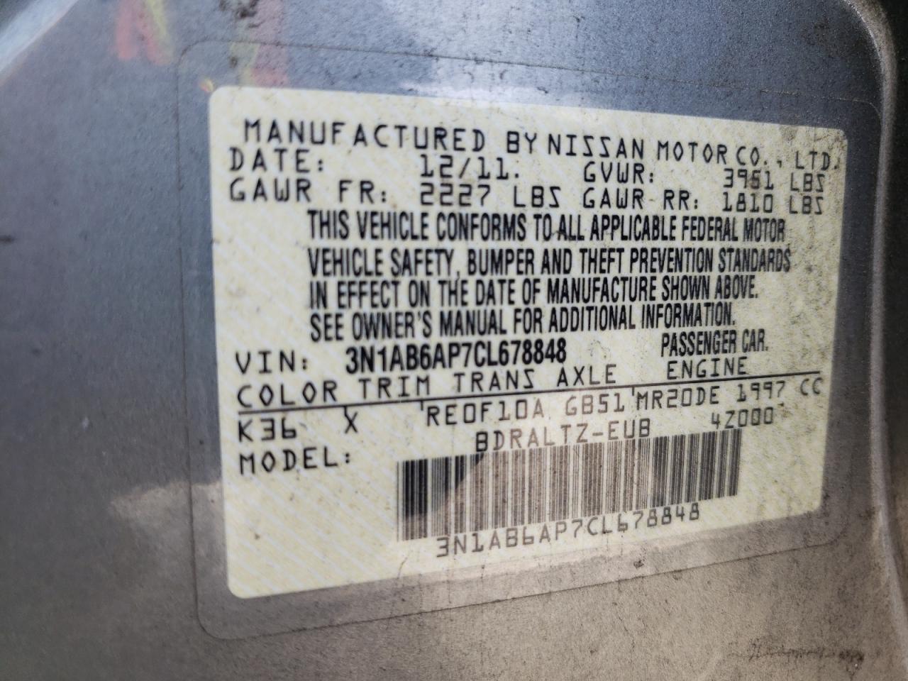 Photo 10 from auction – 2012 NISSAN SENTRA 2.0 with VIN 3N1AB6AP7CL678848