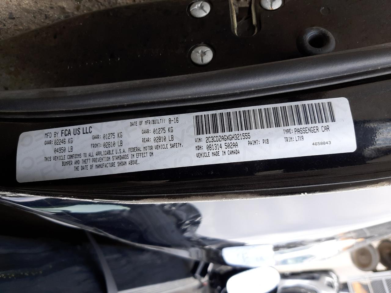 Photo 10 from auction – 2016 DODGE CHALLENGER with VIN 2C3CDZAGXGH321555