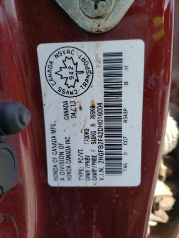 Photo 10 from auction – 2013 HONDA CIVIC LX with VIN 2HGFB2F42DH016004