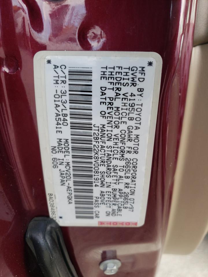 Photo 10 from auction – 1997 TOYOTA CAMRY LE with VIN JT2BF22K8V0081914