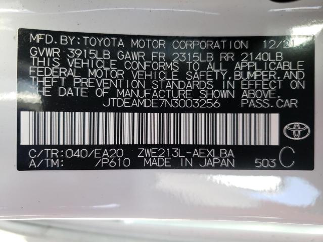 Photo 10 from auction – 2022 TOYOTA COROLLA LE with VIN JTDEAMDE7N3003256
