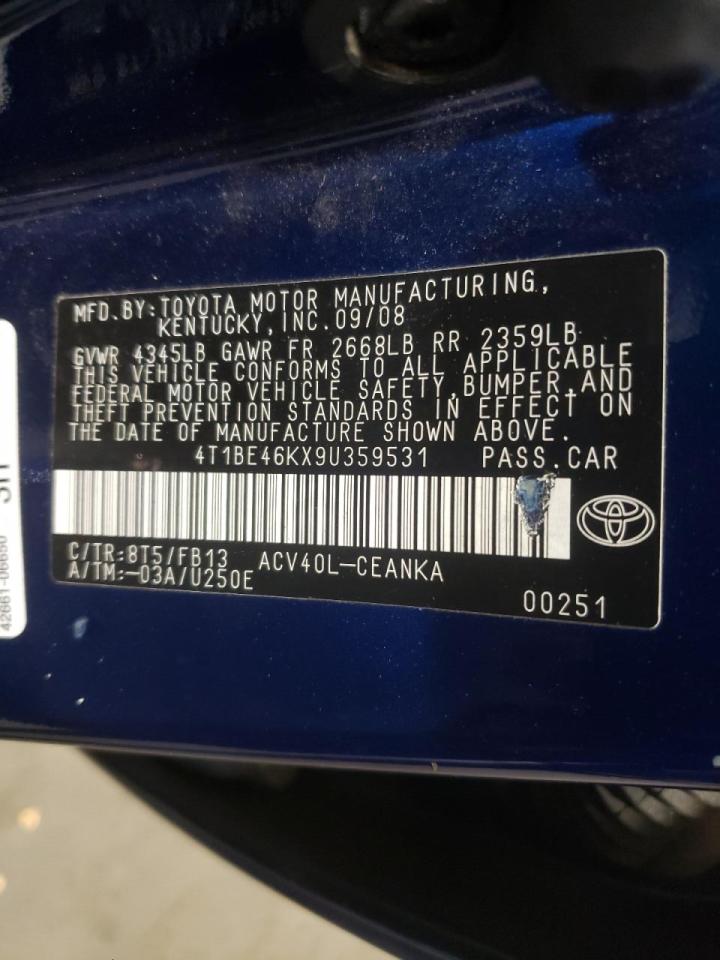 Photo 10 from auction – 2009 TOYOTA CAMRY BASE with VIN 4T1BE46KX9U359531