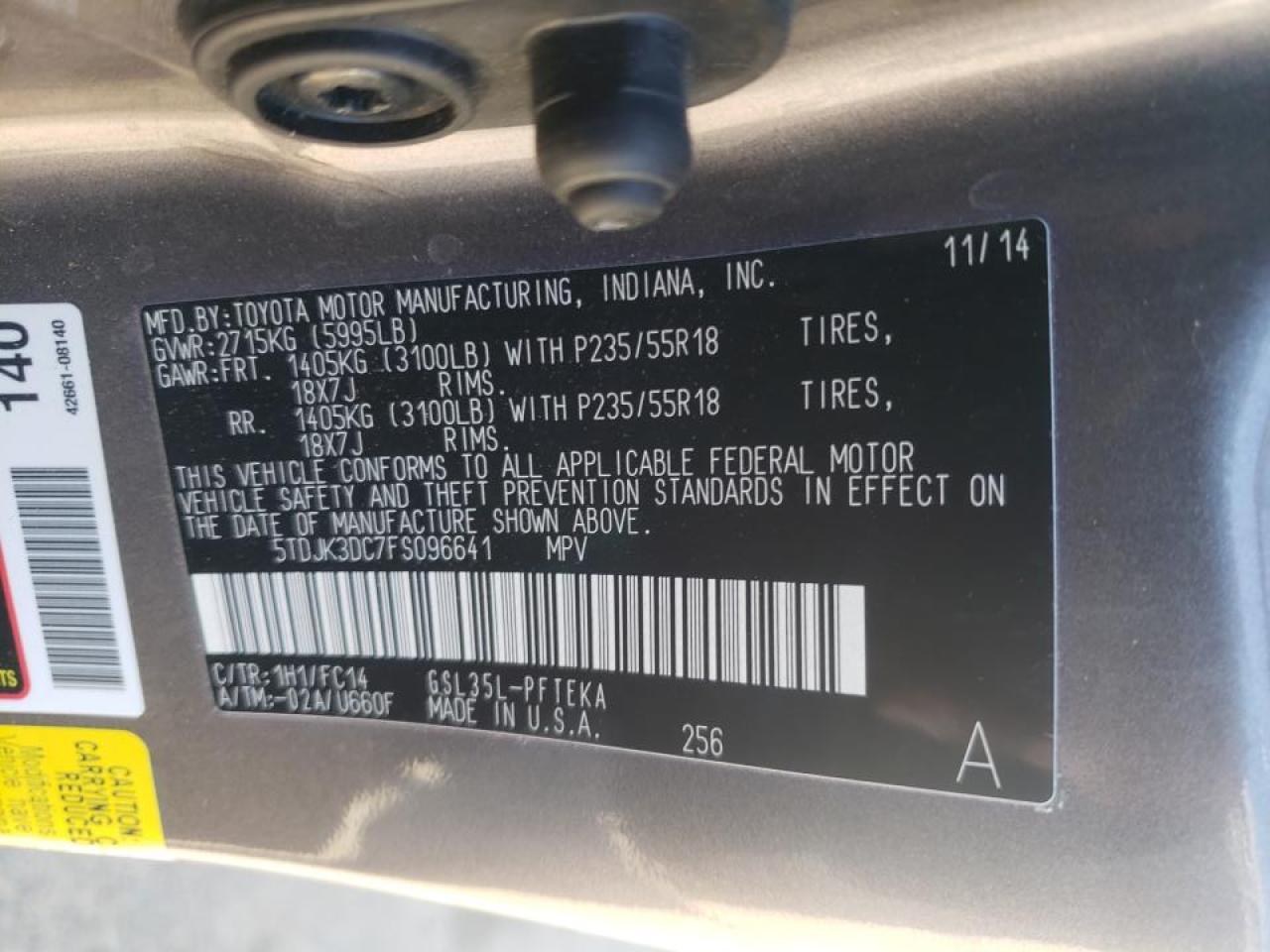 Photo 10 from auction – 2015 TOYOTA SIENNA LE with VIN 5TDJK3DC7FS096641