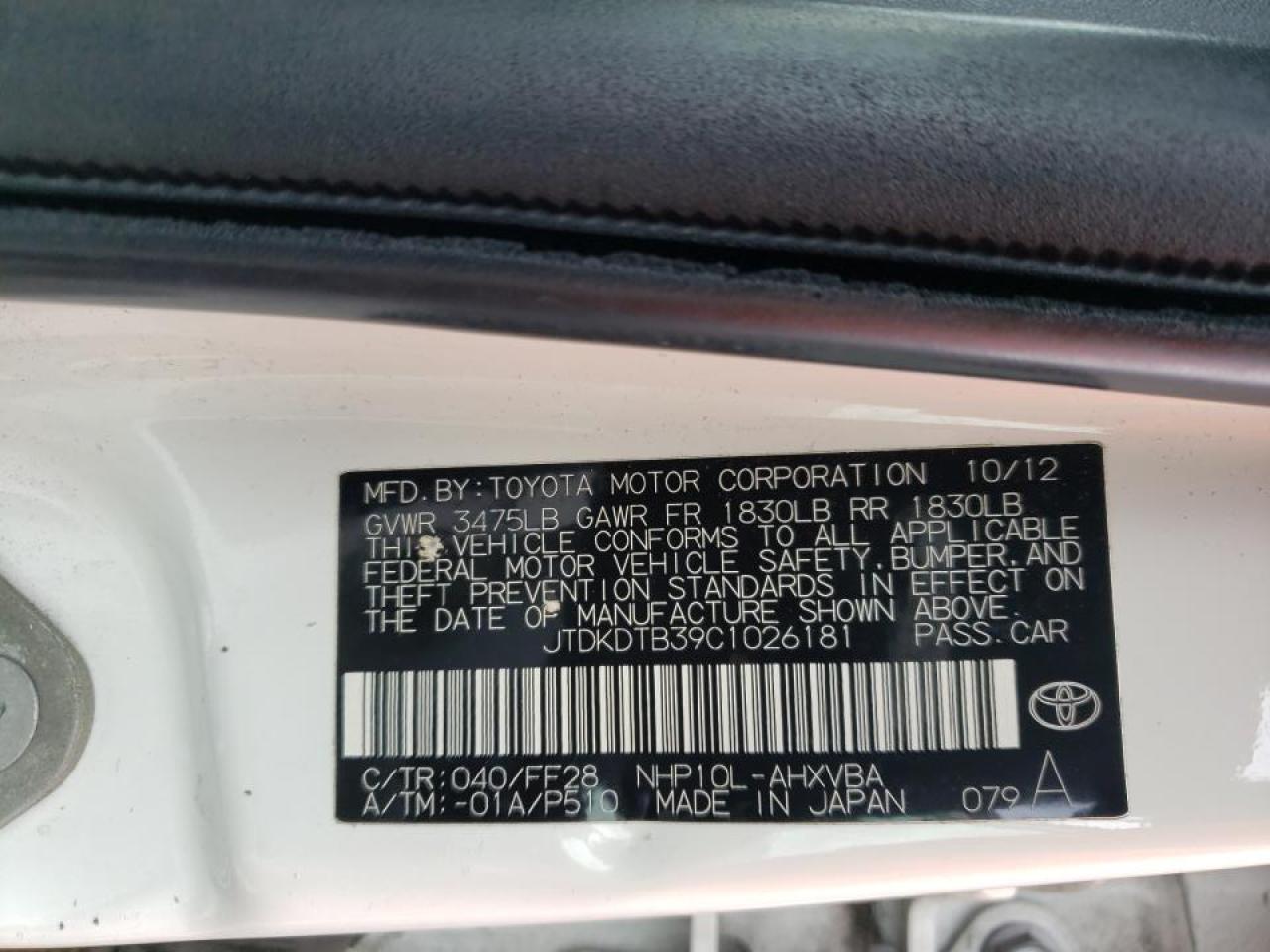 Photo 10 from auction – 2012 TOYOTA PRIUS C with VIN JTDKDTB39C1026181