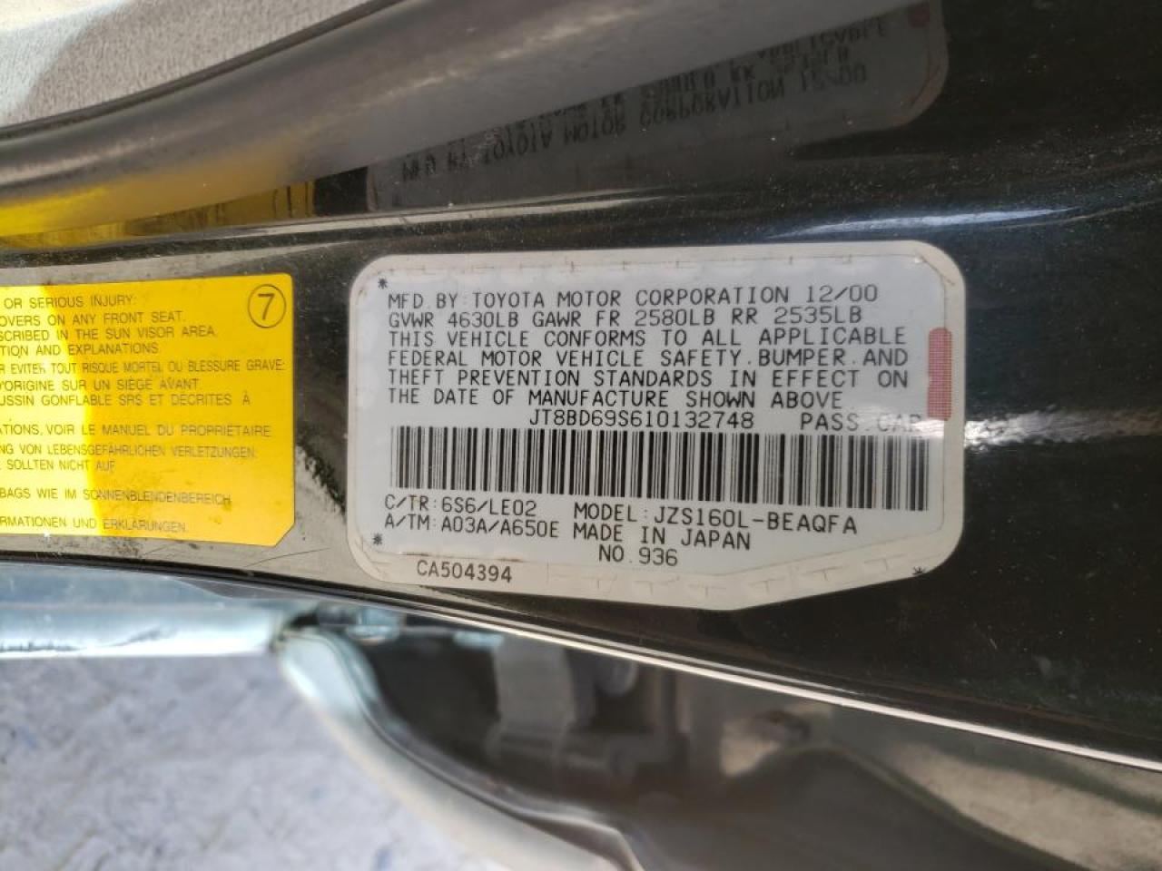Photo 10 from auction – 2001 LEXUS GS 300 with VIN JT8BD69S610132748