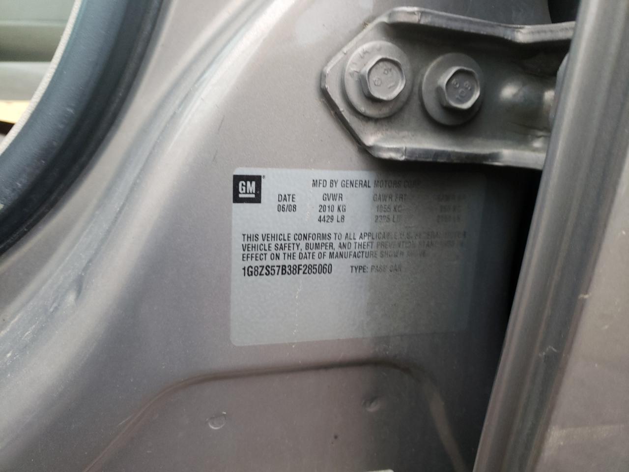 Photo 10 from auction – 2008 SATURN AURA XE with VIN 1G8ZS57B38F285060