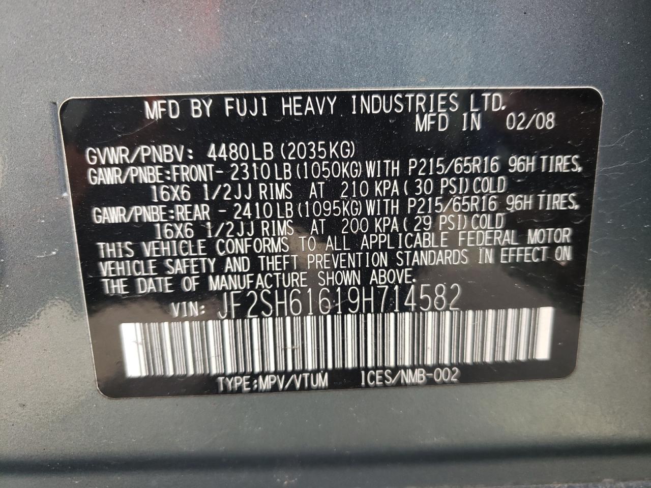 Photo 10 from auction – 2009 SUBARU FORESTER 2 with VIN JF2SH61619H714582