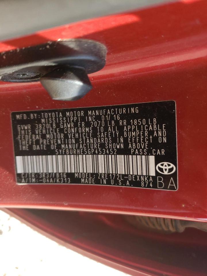 صورة رقم 10 من المزاد - 2016 TOYOTA COROLLA L مع VIN 5YFBURHE5GP453452