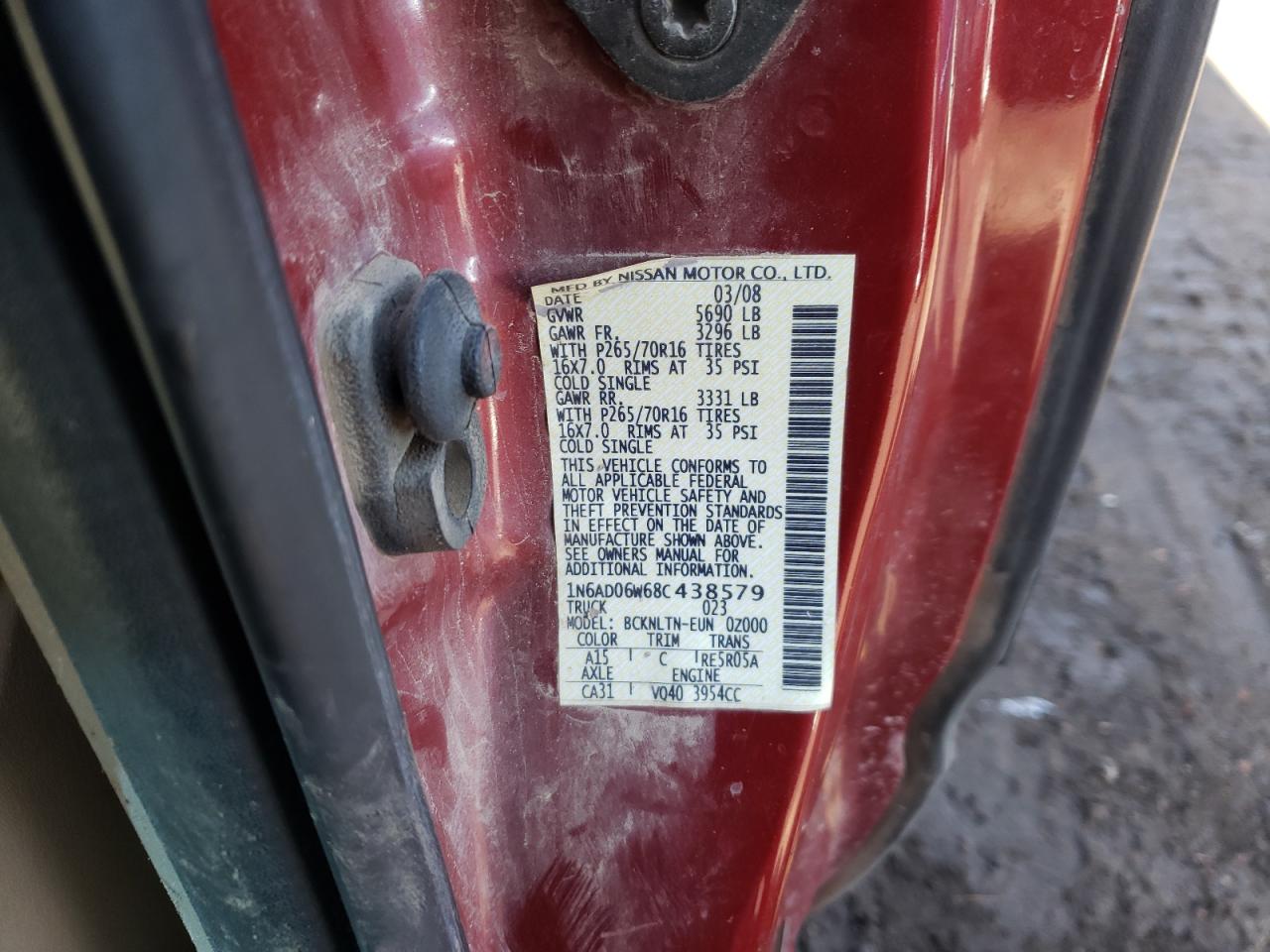 Photo 10 from auction – 2008 NISSAN FRONTIER K with VIN 1N6AD06W68C438579