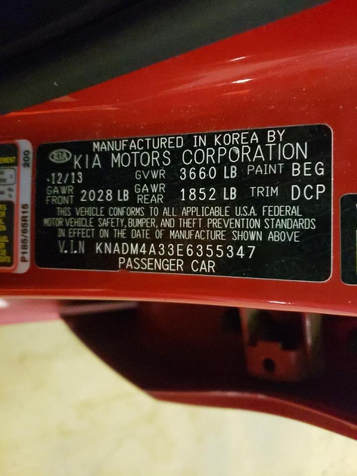 Photo 10 from auction – 2014 KIA RIO LX with VIN KNADM4A33E6355347