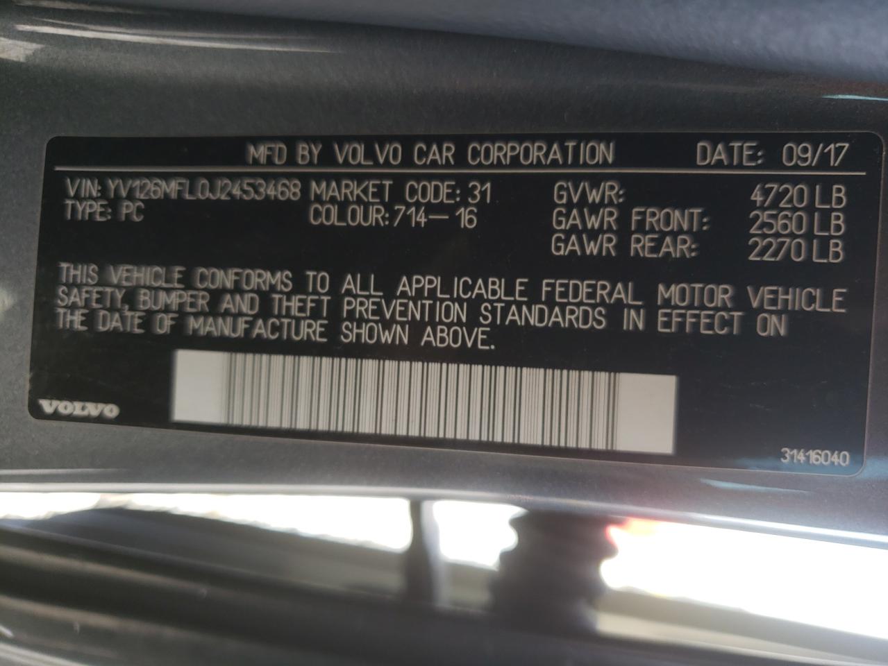 Photo 10 from auction – 2018 VOLVO S60 DYNAMI with VIN YV126MFL0J2453468