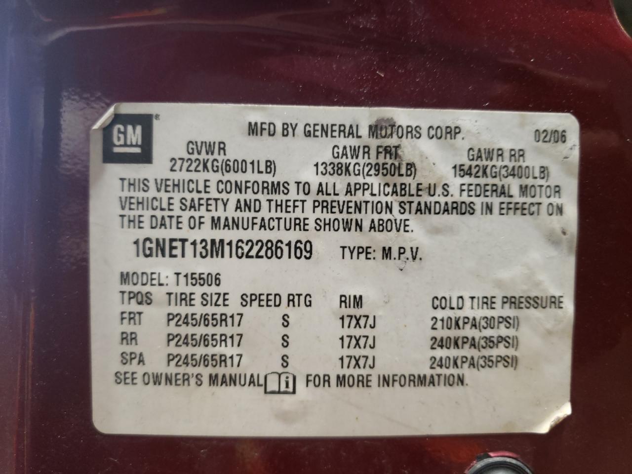 Photo 10 from auction – 2006 CHEVROLET TRAILBLAZE with VIN 1GNET13M162286169