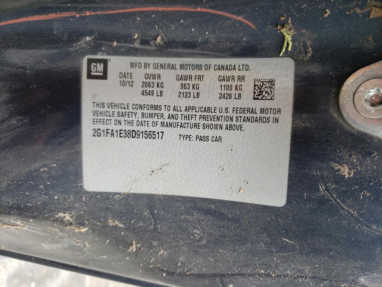 Photo 10 from auction – 2013 CHEVROLET CAMARO LS with VIN 2G1FA1E38D9156517