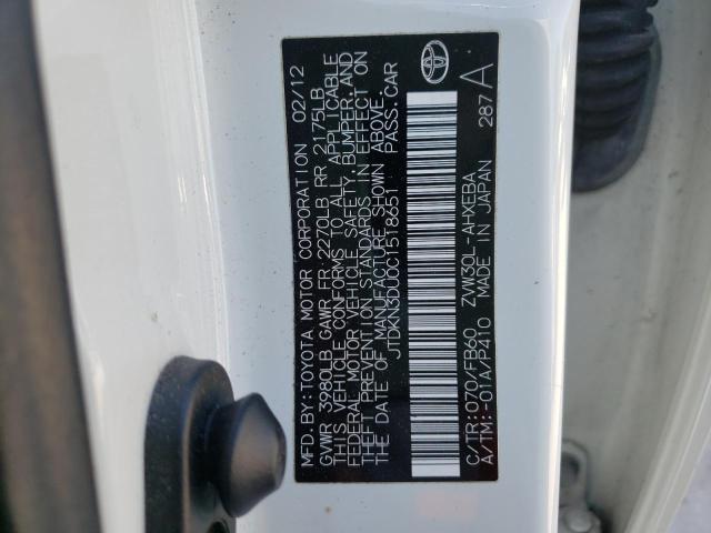 Photo 10 from auction – 2012 TOYOTA PRIUS with VIN JTDKN3DU0C1518651