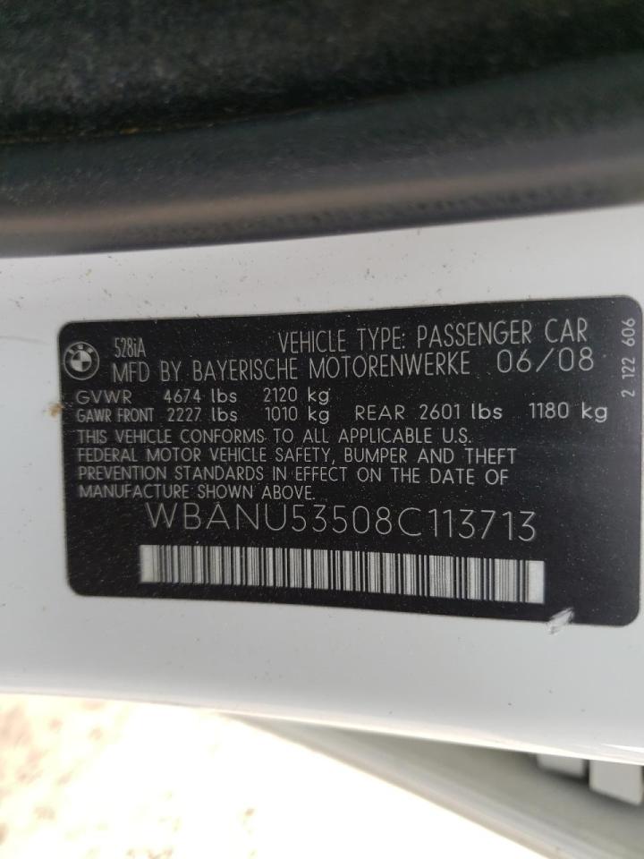 Photo 10 from auction – 2008 BMW 528 I with VIN WBANU53508C113713