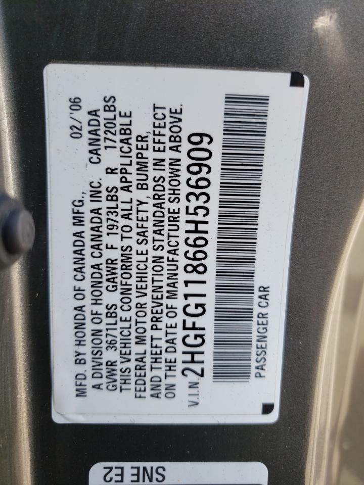 Photo 10 from auction – 2006 HONDA CIVIC EX with VIN 2HGFG11866H536909