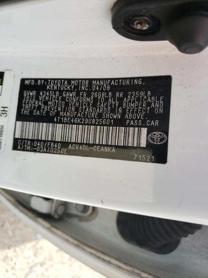 Photo 10 from auction – 2009 TOYOTA CAMRY BASE with VIN 4T1BE46K29U825601