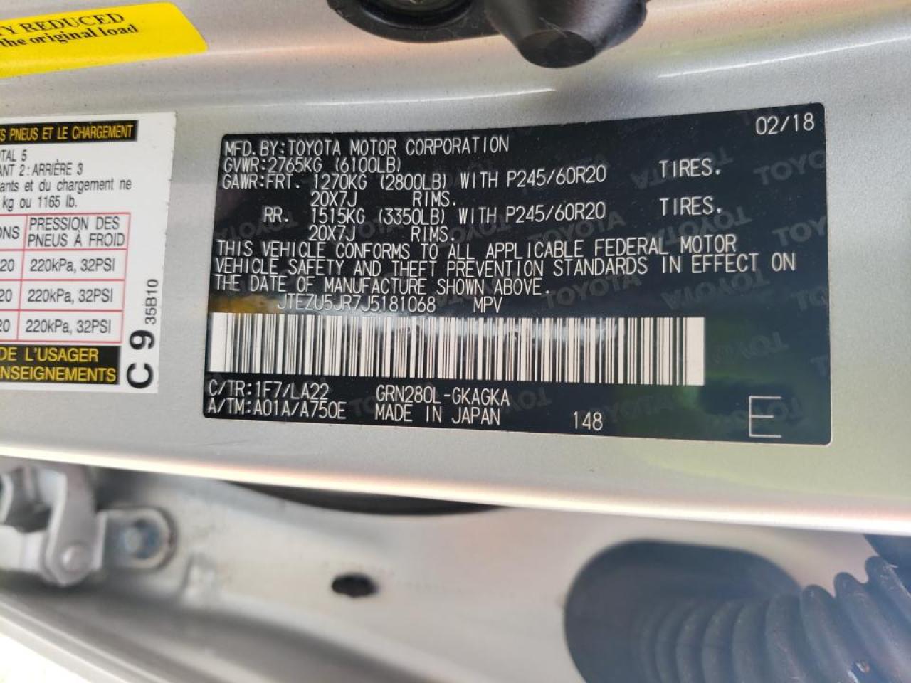 Photo 10 from auction – 2018 TOYOTA 4RUNNER SR with VIN JTEZU5JR7J5181068