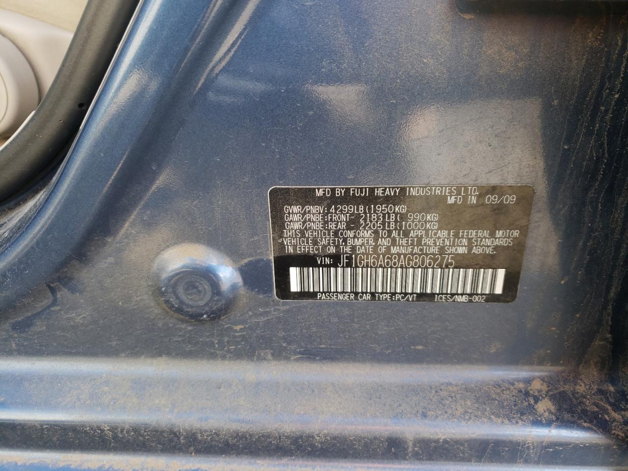 Photo 10 from auction – 2010 SUBARU IMPREZA 2. with VIN JF1GH6A68AG806275