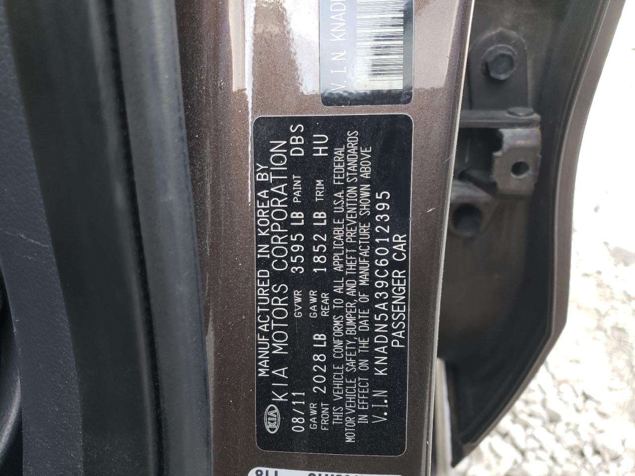 Photo 10 from auction – 2012 KIA RIO EX with VIN KNADN5A39C6012395