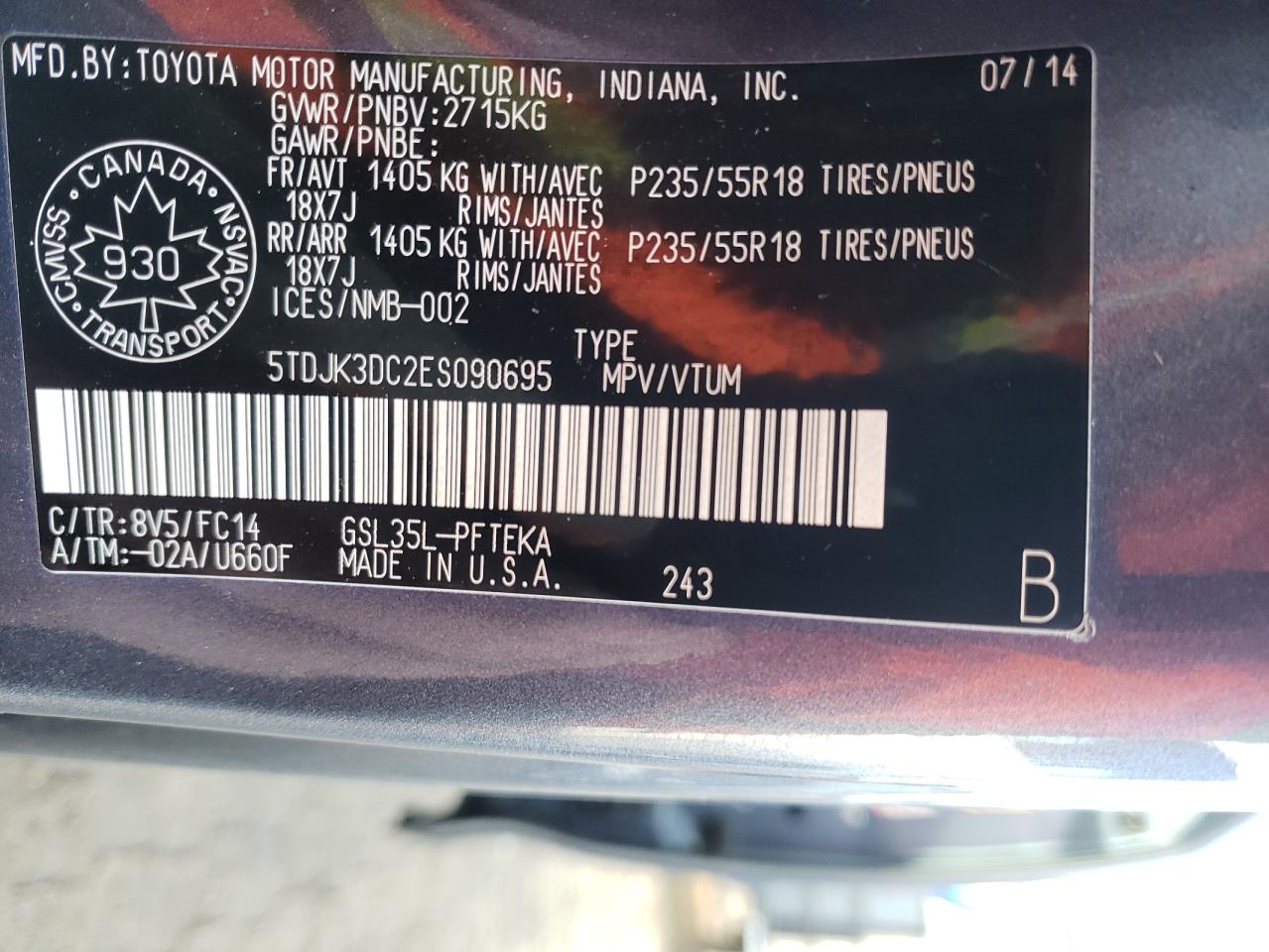 Photo 10 from auction – 2014 TOYOTA SIENNA LE with VIN 5TDJK3DC2ES090695