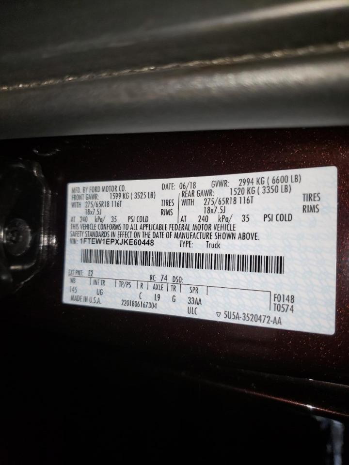 Photo 10 from auction – 2018 FORD F150 SUPER with VIN 1FTEW1EPXJKE60448