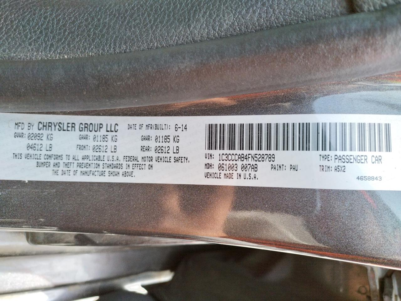 Photo 10 from auction – 2015 CHRYSLER 200 LIMITE with VIN 1C3CCCAB4FN528789