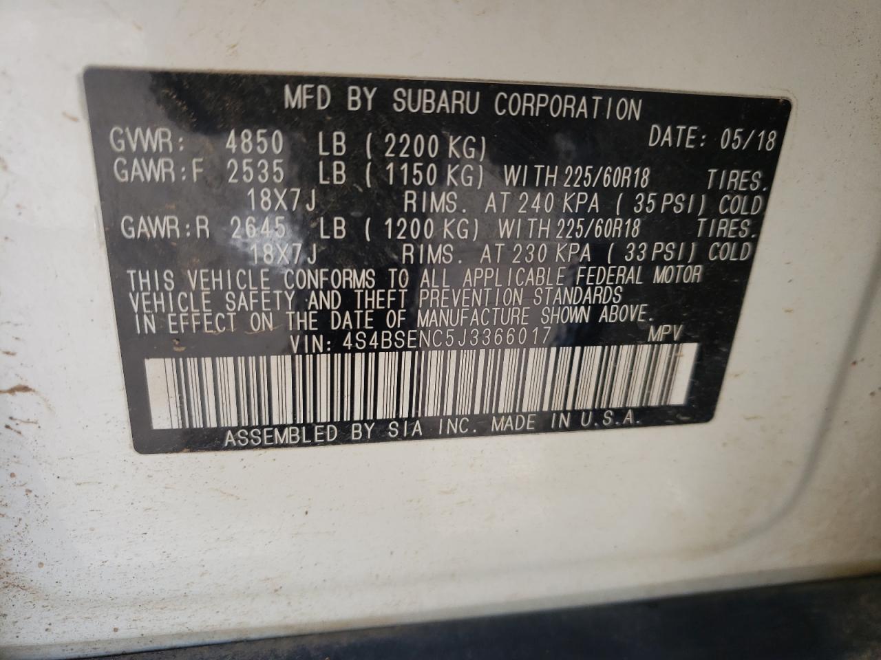 Фото 10 с аукциона – 2018 SUBARU OUTBACK 3. с VIN 4S4BSENC5J3366017