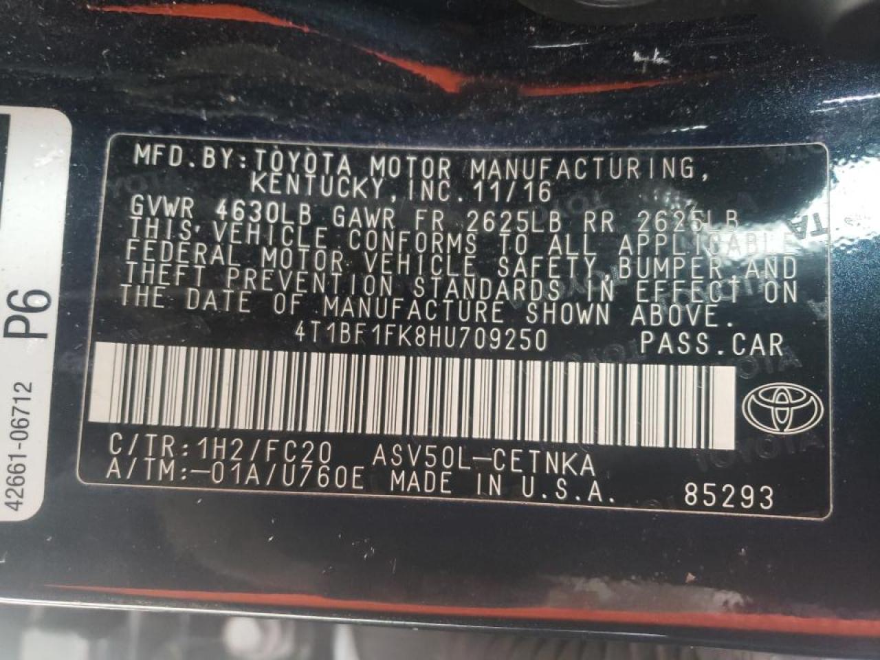 Photo 10 from auction – 2017 TOYOTA CAMRY LE with VIN 4T1BF1FK8HU709250