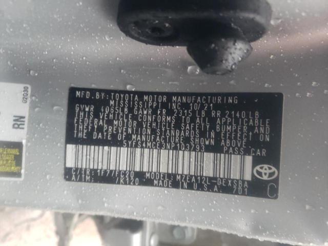 Photo 10 from auction – 2022 TOYOTA COROLLA SE with VIN 5YFS4MCE3NP103793