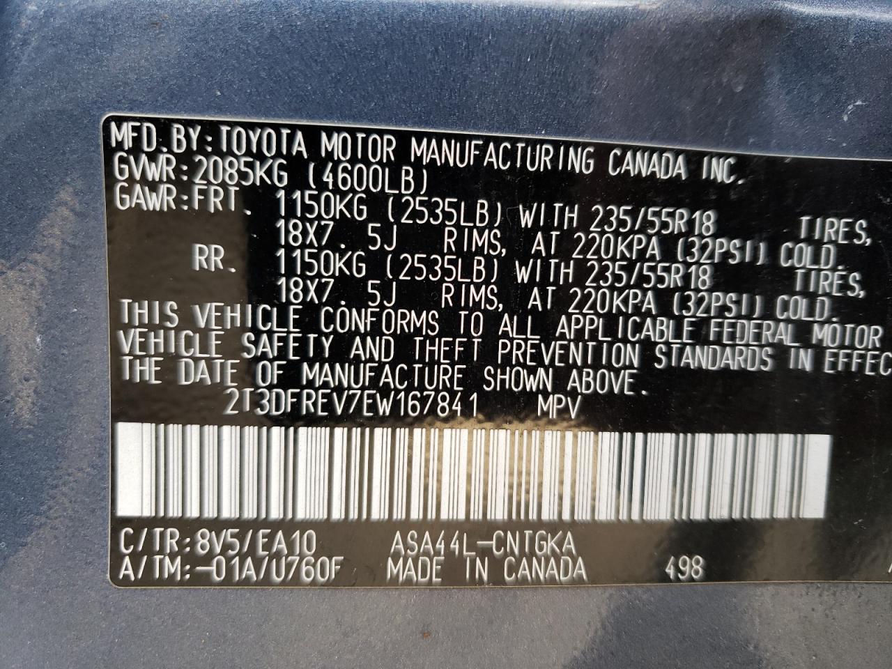 Foto 10 de la subasta – 2014 TOYOTA RAV4 LIMIT con VIN 2T3DFREV7EW167841