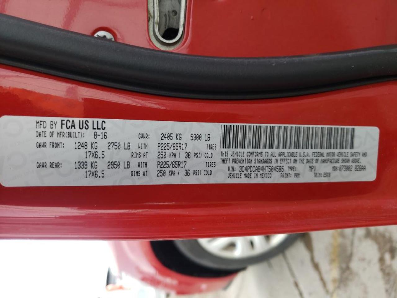 Photo 10 from auction – 2017 DODGE JOURNEY SE with VIN 3C4PDCAB4HT504585