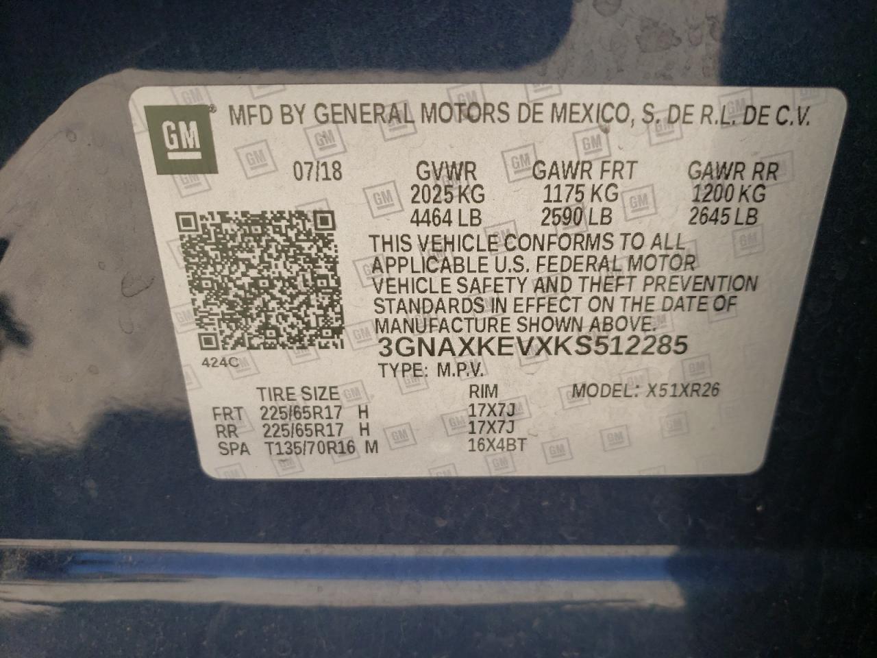 Photo 10 from auction – 2019 CHEVROLET EQUINOX LT with VIN 3GNAXKEVXKS512285