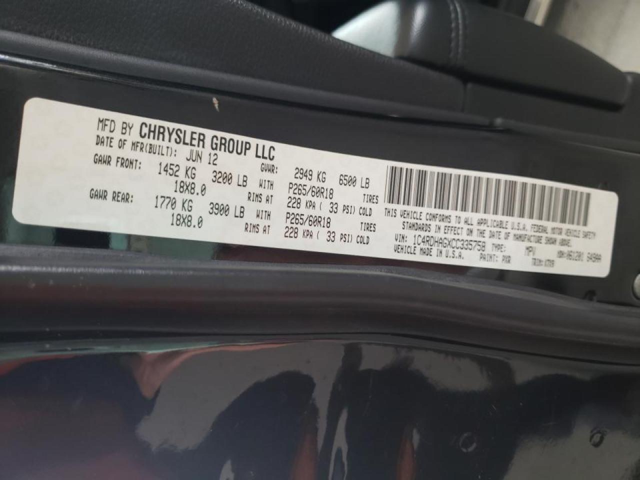 Photo 10 from auction – 2012 DODGE DURANGO SX with VIN 1C4RDHAGXCC335758