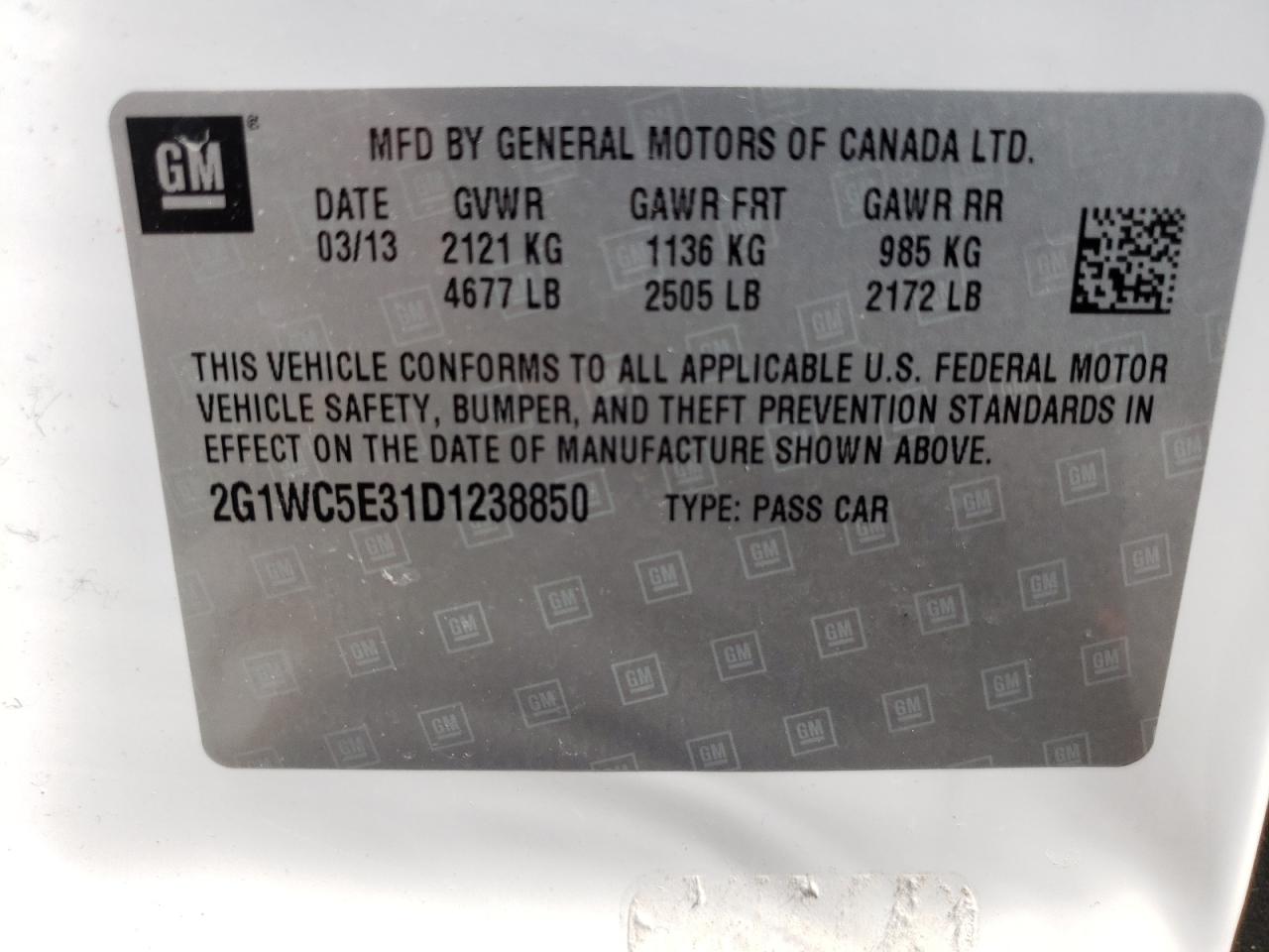 Photo 10 from auction – 2013 CHEVROLET IMPALA LTZ with VIN 2G1WC5E31D1238850