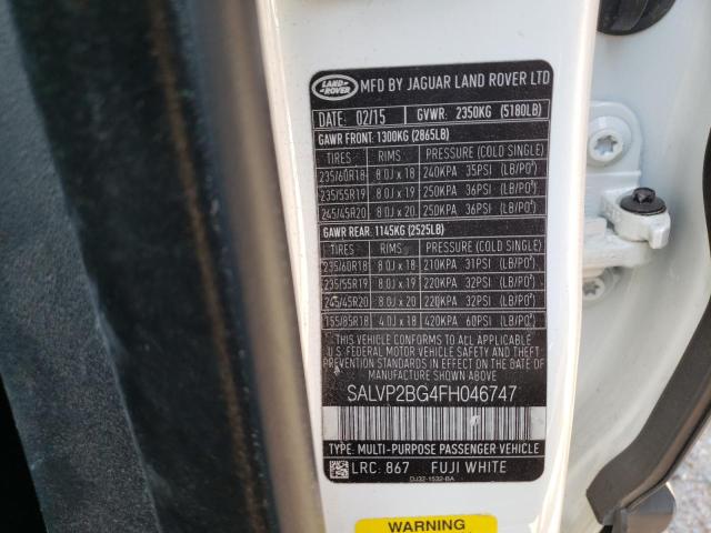 Photo 10 from auction – 2015 LAND ROVER RANGE ROVE with VIN SALVP2BG4FH046747