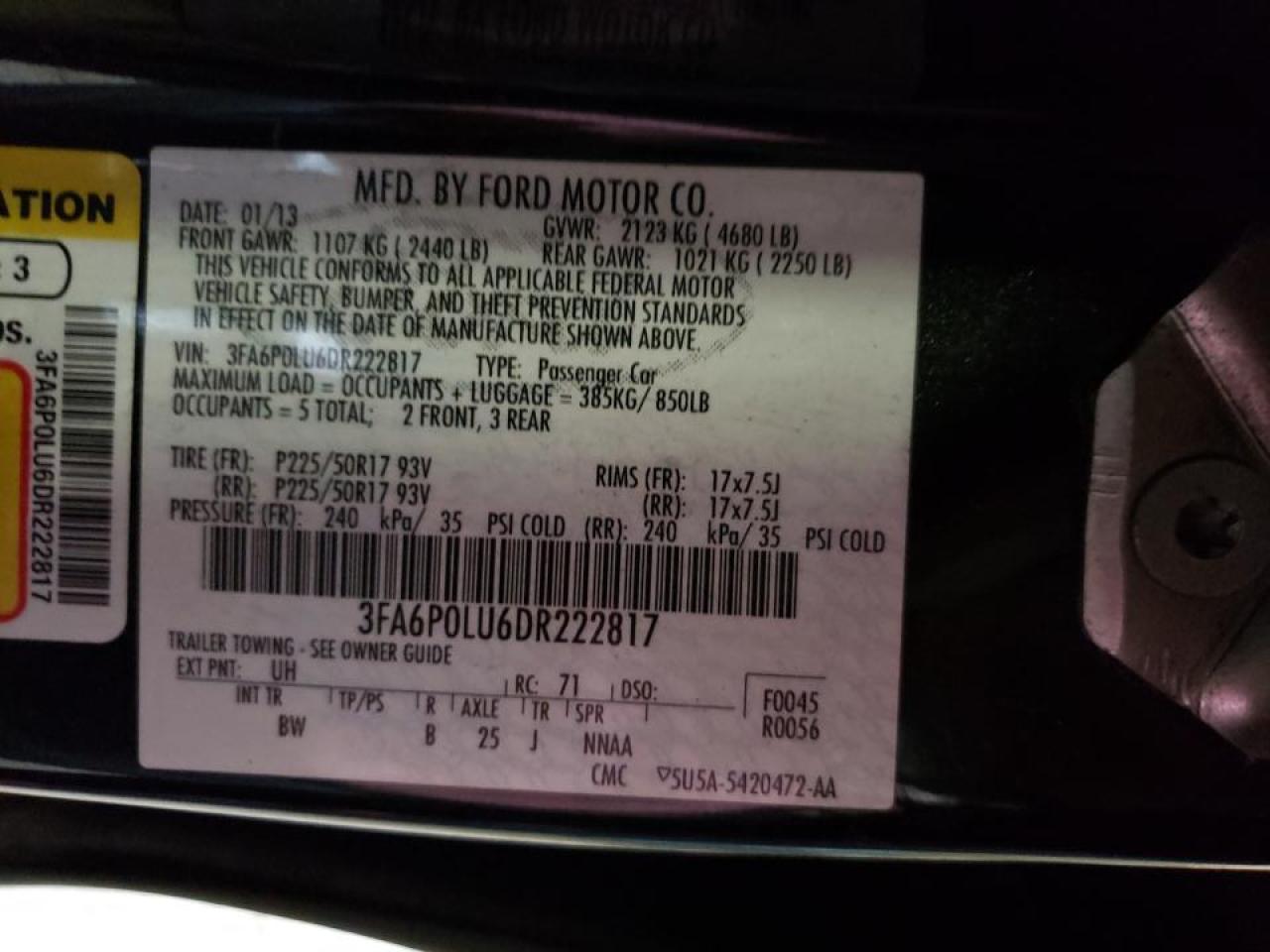 Photo 10 from auction – 2013 FORD FUSION SE with VIN 3FA6P0LU6DR222817