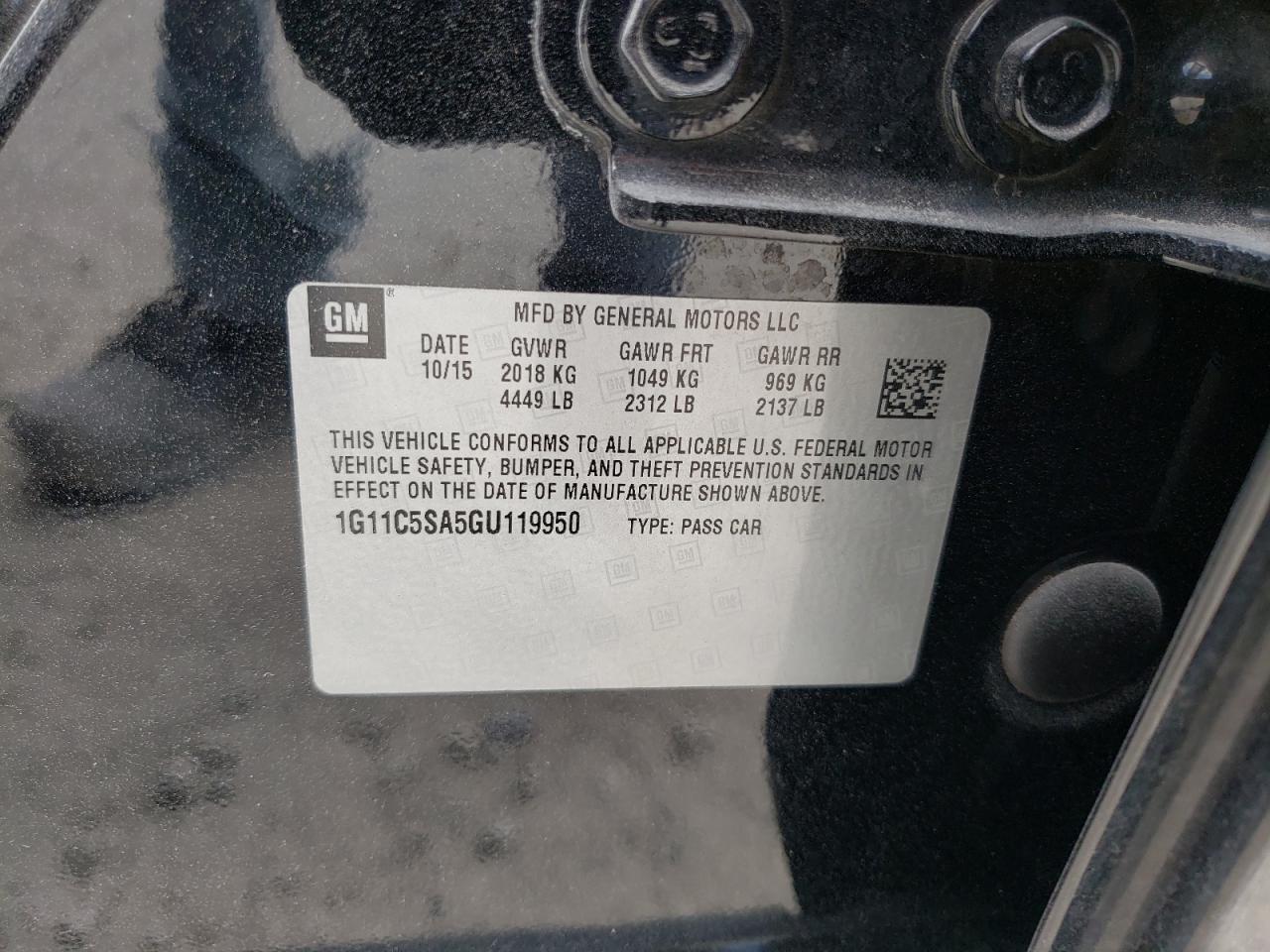 Photo 10 from auction – 2016 CHEVROLET MALIBU LIM with VIN 1G11C5SA5GU119950