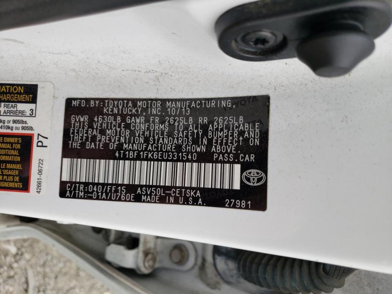 Photo 10 from auction – 2014 TOYOTA CAMRY L with VIN 4T1BF1FK6EU331540