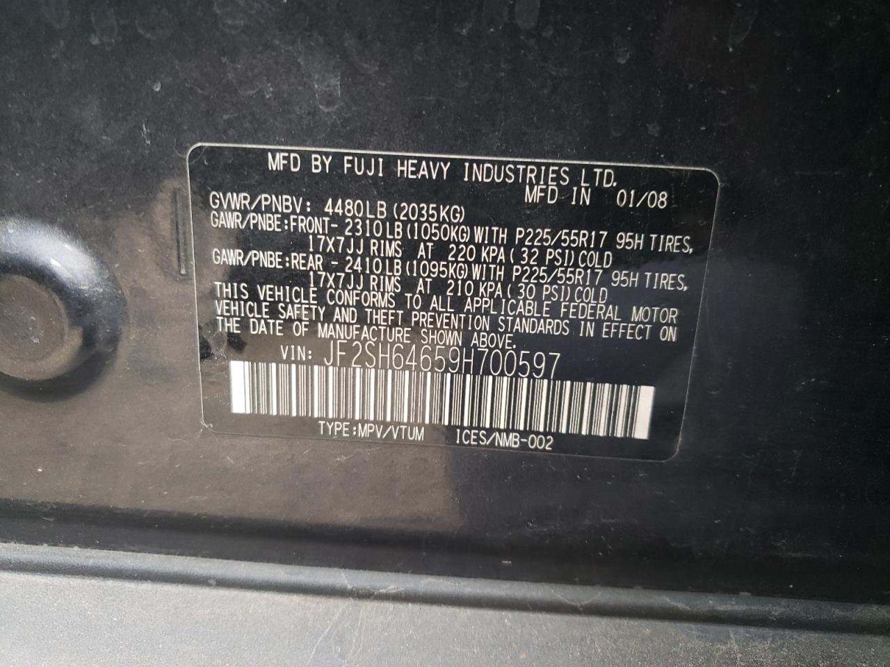 Photo 10 from auction – 2009 SUBARU FORESTER 2 with VIN JF2SH64659H700597