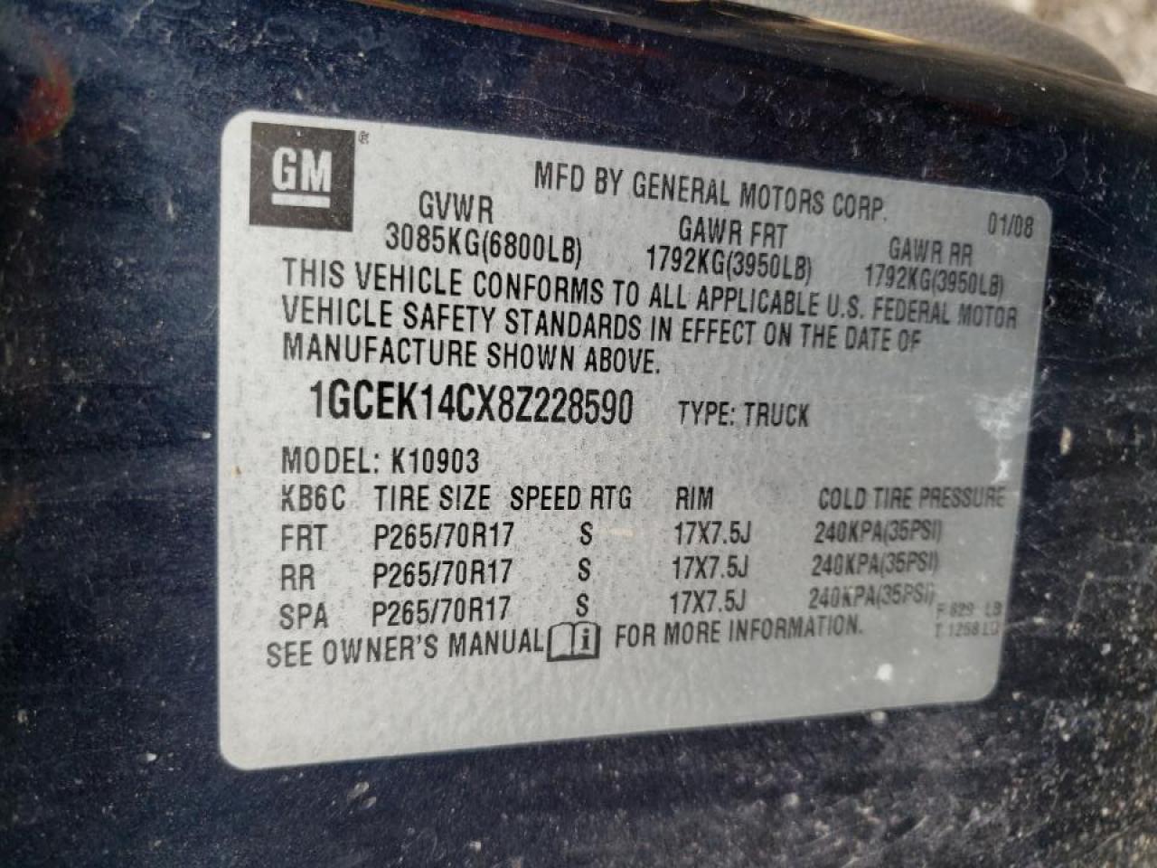 Photo 10 from auction – 2008 CHEVROLET SILVERADO with VIN 1GCEK14CX8Z228590