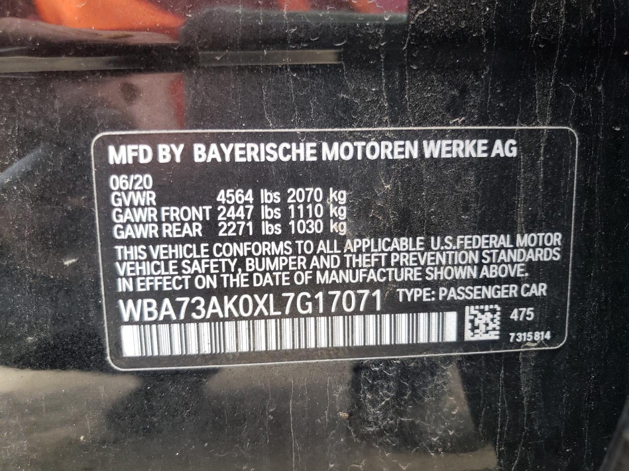 Photo 10 from auction – 2020 BMW 228XI with VIN WBA73AK0XL7G17071