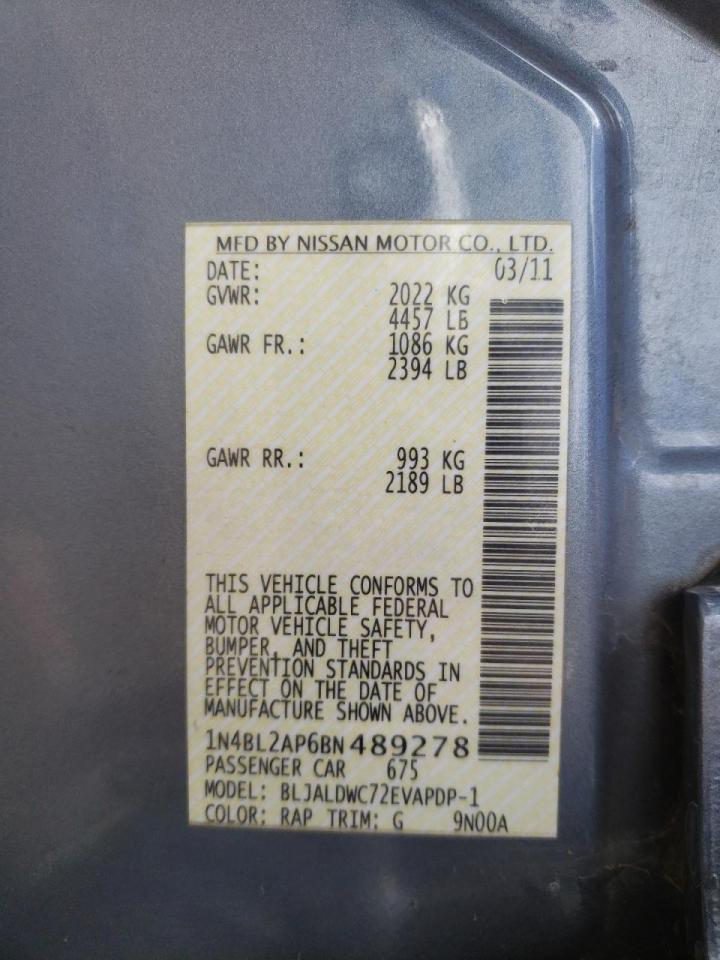 Photo 10 from auction – 2011 NISSAN ALTIMA SR with VIN 1N4BL2AP6BN489278