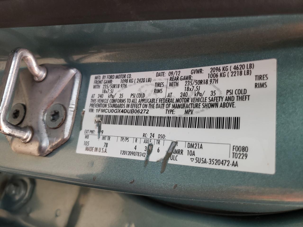 Photo 10 from auction – 2013 FORD ESCAPE SE with VIN 1FMCU0GX4DUB06272