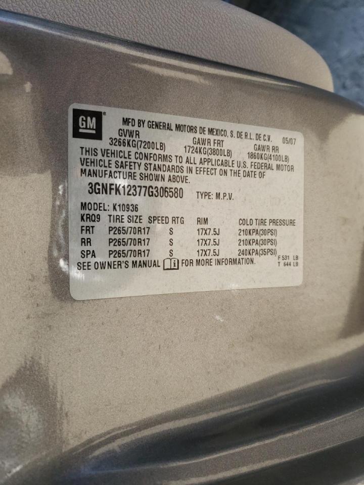 Photo 10 from auction – 2007 CHEVROLET AVALANCHE with VIN 3GNFK12377G306580